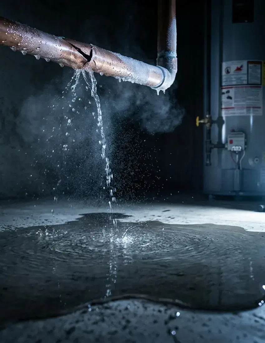 Burst pipe flooding an Edmonton basement — emergency sump pump and plumbing response by Water Pros Plumbing